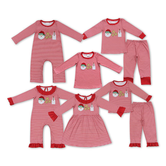 Christmas embroidery Milk biscuit red stripe kids clothing