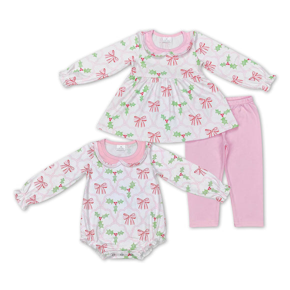 Christmas floral pink  kids clothing