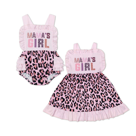 Sibling matching  mama's girls pink leopard clothing