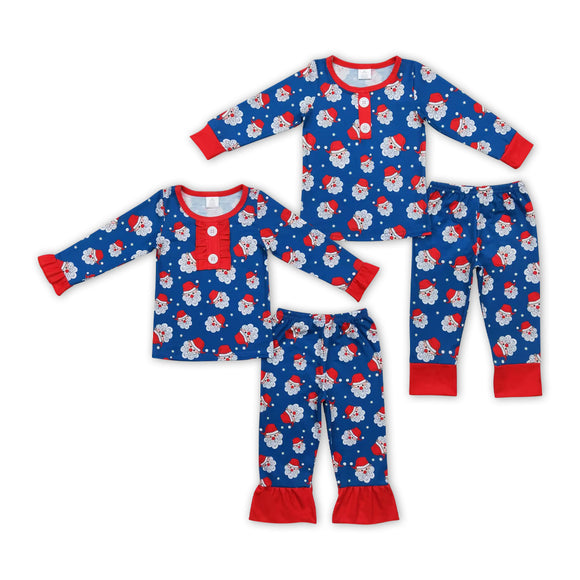 Christmas Santa blue bamboo boys and girls pajamas