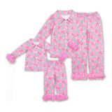 best selling --Christmas candy pink adult and kids pajamas