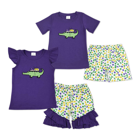 Matching Mardi Gras embroidered alligator purple clothing