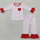 Matching Baby girls boys Valentine's stripe pajamas long sleeves embroidery