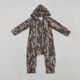 Matching Baby boys camo zipper hooded romper long sleeve