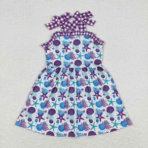 Purple plaid straps starfish sea summer girls dress