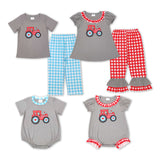 Sibling matching  Valentine's day embroidered tractor grey clothing