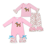 Sibling matching  Valentine's day embroidered dog floral pink clothing