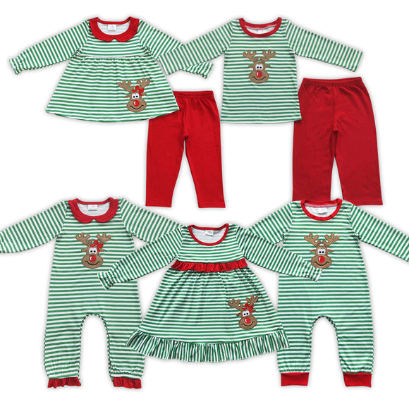 Christmas embroidery deer green kids clothing