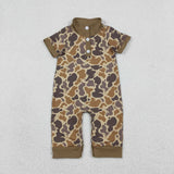 Matching Baby boys camo button long sleeve romper