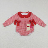 Matching Baby girls valentine red stripe love outfits long sleeves embroidery