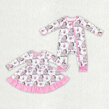 Matching Baby girls Valentine teach dress romper long sleeves