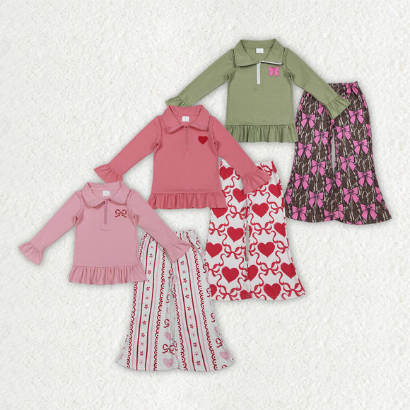 Matching Girls Valentine's long-sleeved long sleeve zipper outfits embroidery
