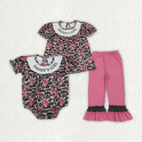 Matching Baby girls DADDY‘s girl bow camo dress romper smocked