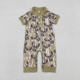 Matching Baby boys camo button long sleeve romper