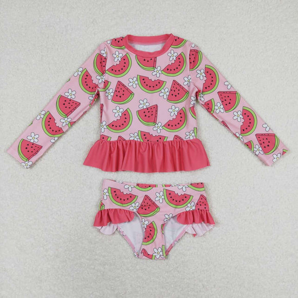 Long sleeves watermelon floral girls summer swimsuit
