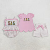 Matching Baby girls Easter bunny pink romper outfits embroidery