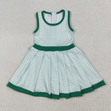 GSD2632 girls sleeveless green checkered Dress yoga