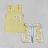 GSSO1788 girls yellow sleeveless bow short outfits