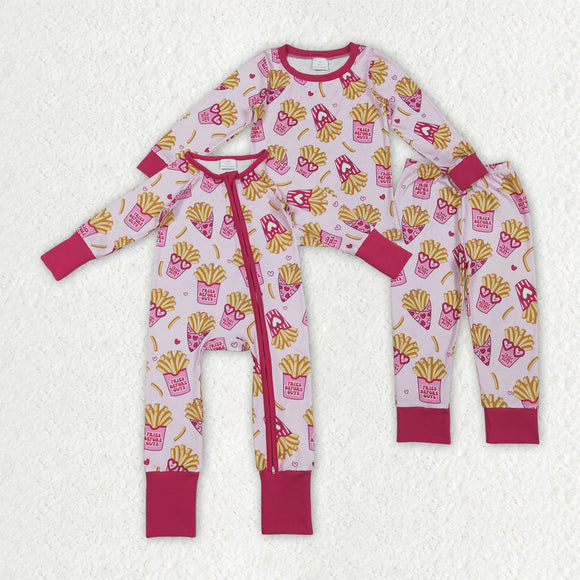 Matching Baby girls fries romper pajamas long sleeves