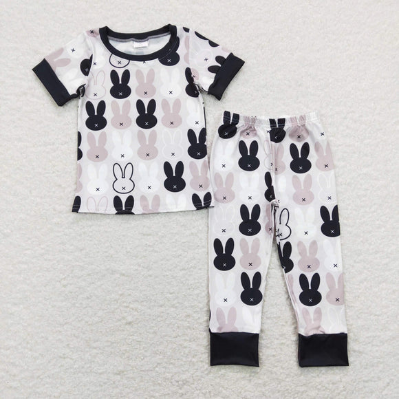 BSPO0317--Short sleeves bunny kids boys easter pajamas
