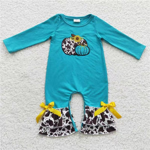 Halloween pumpkin blue girls romper