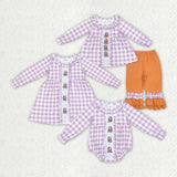 Halloween embroidery ghost plaid kids clothing