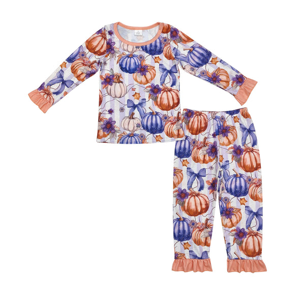 GLP1619 baby girls long sleeve pumpkin bamboo pajamas