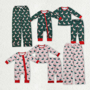 Christmas mallard ducks green and pink  adult and kids pajamas