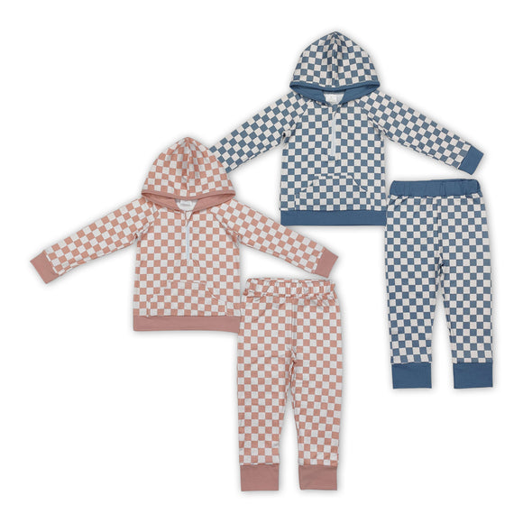 fall long sleeve plaid zipper kids outfits