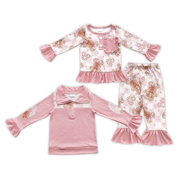 long sleeve Christmas gongerbread pink kids clothing