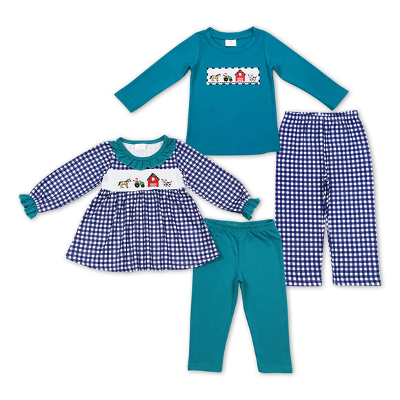 long sleeve embroidery farm kids outfits