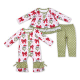 Christmas cartoon bow green kids clothing