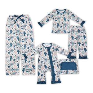 western skull cactus adult and kids pajamas