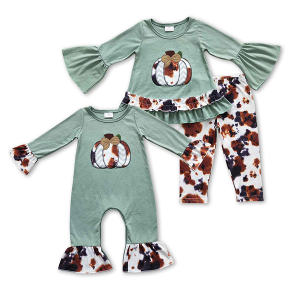 Halloween cow green pumpkin  kids clothing