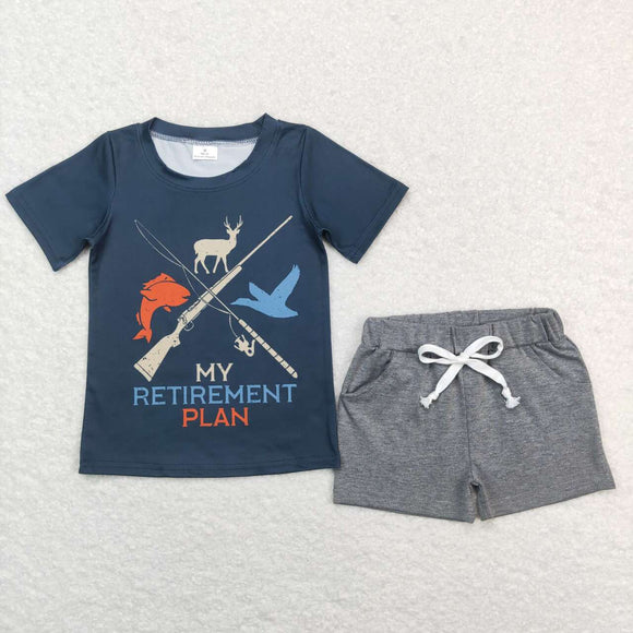 BSSO0475--deer duck fish short sleeve shirt and shorts boy outfits