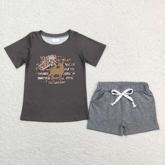 BSSO0473--deer short sleeve shirt and shorts boy outfits
