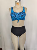 Blue leopard mommy and me women summer swimsuit