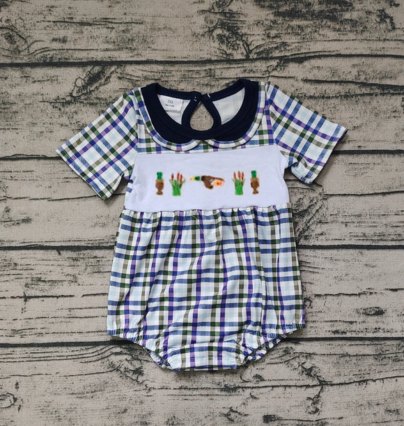 Embroidery Plaid duck call baby kids summer romper
