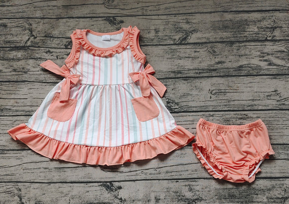 Peach stripe pockets tunic bummies baby summer clothes