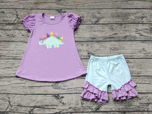 Embroidery Lavender dinosaur crayon girls back to school outfits