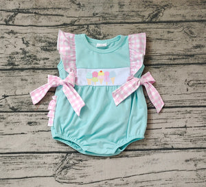 Embroidery Pink plaid ruffle popsicle baby girls summer romper