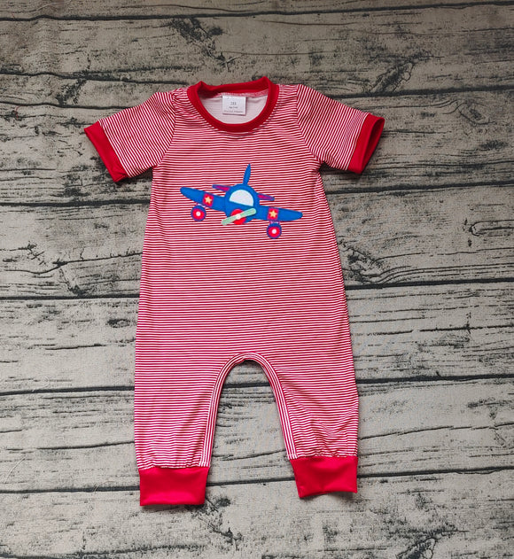 Embroidery Short sleeves stripe helicopter baby boy summer romper