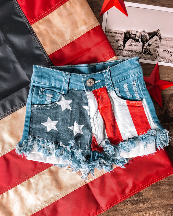 summer flag jeans short 4th of July 6/12M-5/6 sold out