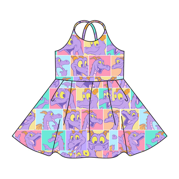 custom style MOQ 3 dinosaur purple girls dress