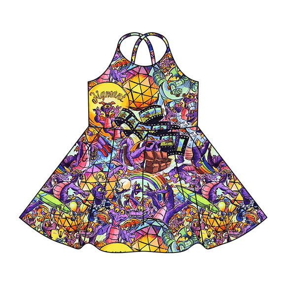 custom style MOQ 3 dinosaur colorful girls dress