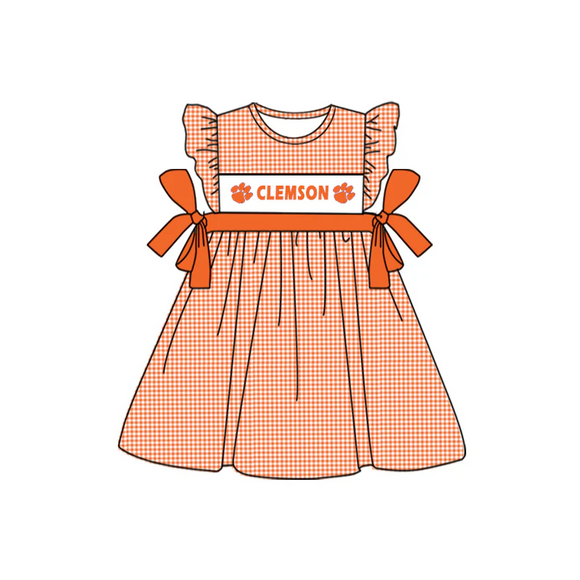 MOQ 3 summer CLEMSON plaid dress