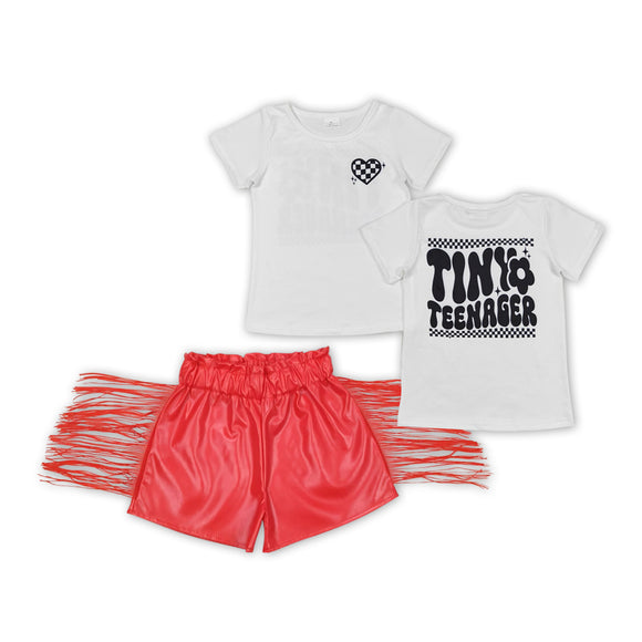 GSSO1420-- white top red tassels leather shorts girls clothes