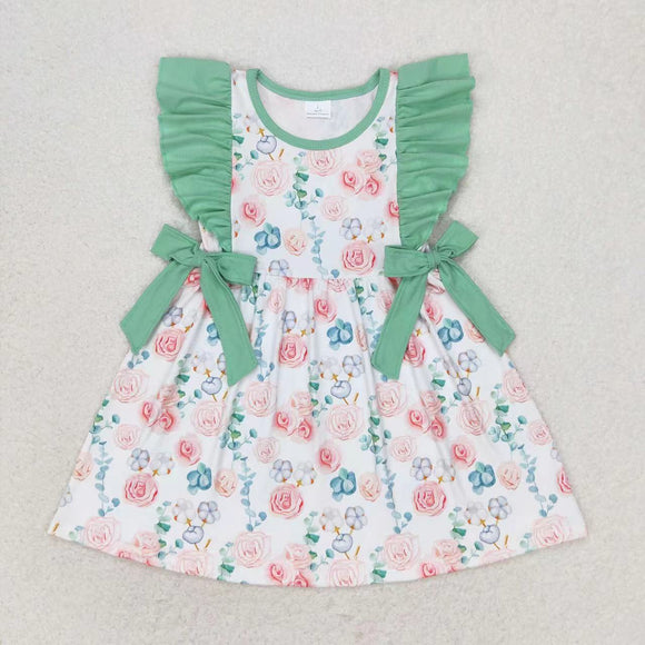 Mint ruffle sleeves floral kids girls spring dress