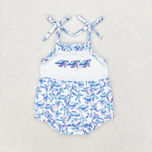Straps embroidery turtle baby girls summer romper