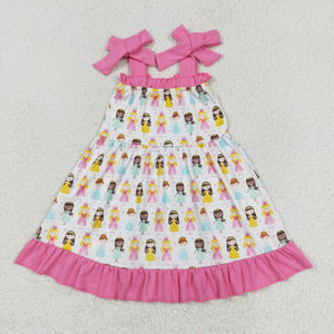 Pink straps princess kids girls summer dresses